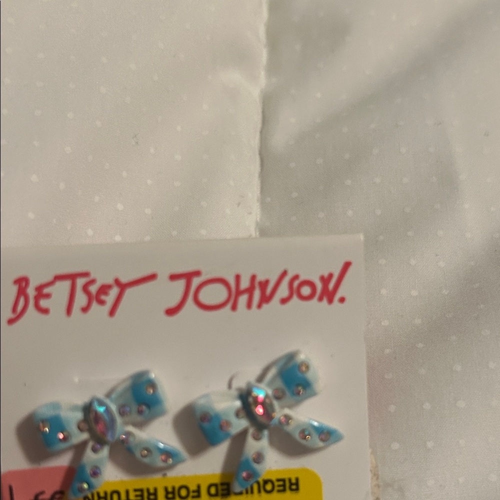 Betsey Johnson Blue Bow Earrings with Rhinestones - Picture 2 of 2